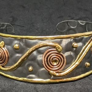 Tri Metal Open Cuff Bracelet 8”